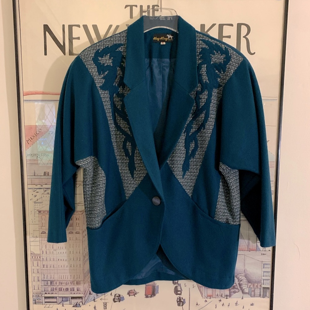 Vintage turquoise blue elegant western vibes jacket with embroidered details